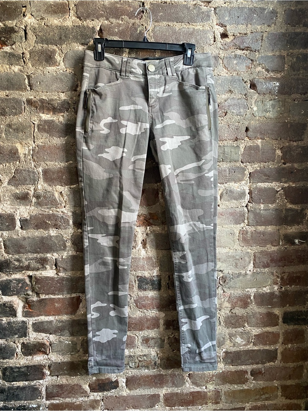 Democracy Jeans Womens 6 Gray Camo Ab Technology Stretch Skinny Ankle Pants Zip